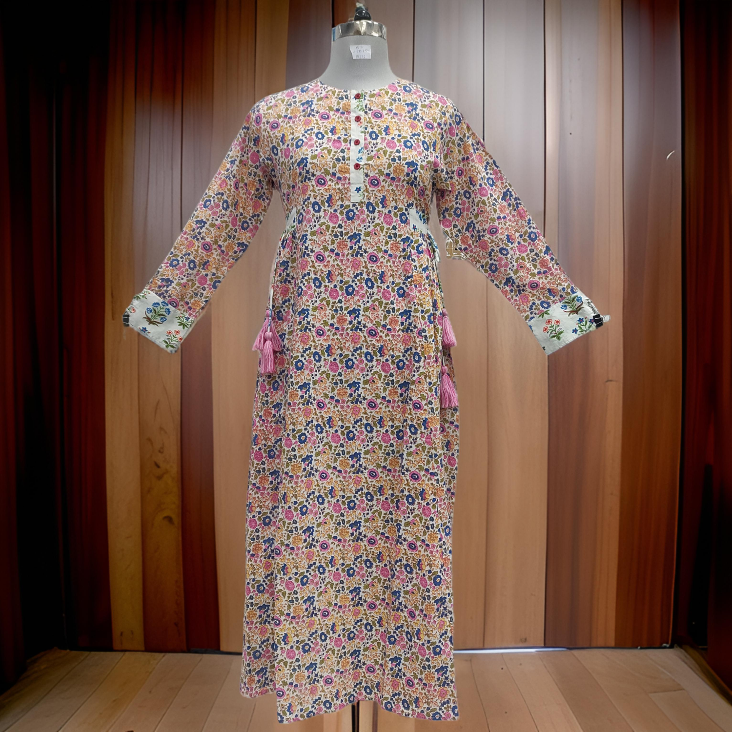 XS/S Jasmine Printed Cotton  Dress 54&quot;Long Jalabiya