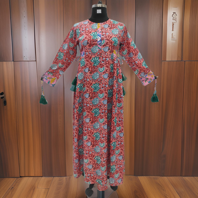 S/M Jasmine Printed Cotton  Dress 57&quot;Long Jalabiya