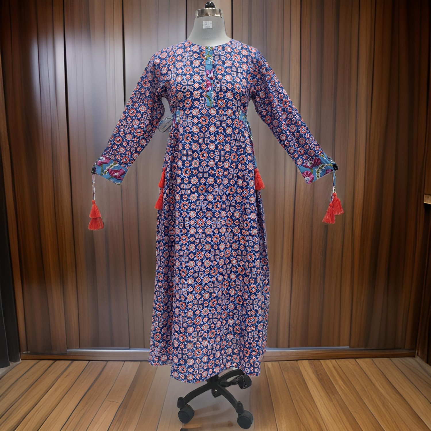 XS/S Jasmine Printed Cotton  Dress 54&quot;Long Jalabiya