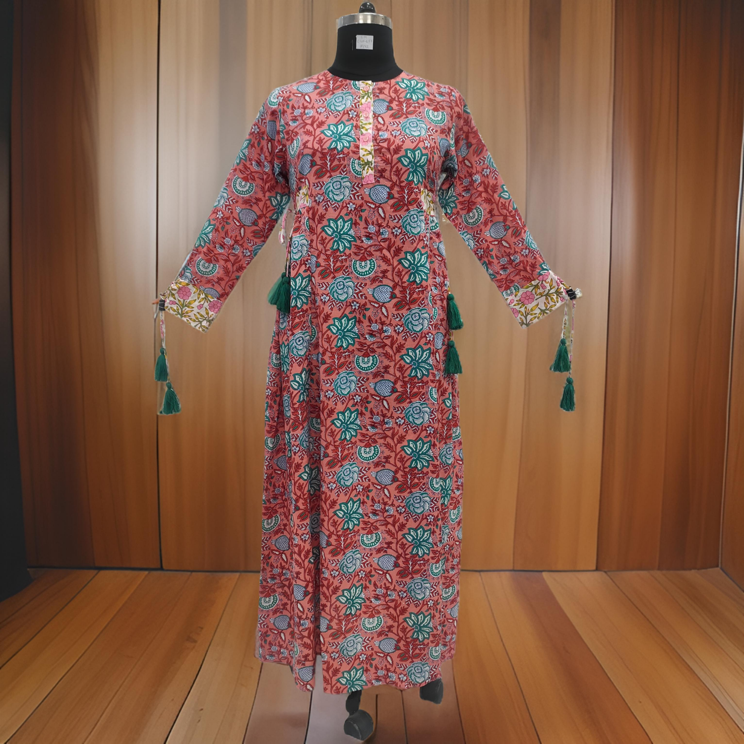 S/M Jasmine Printed Cotton  Dress 57&quot;Long Jalabiya