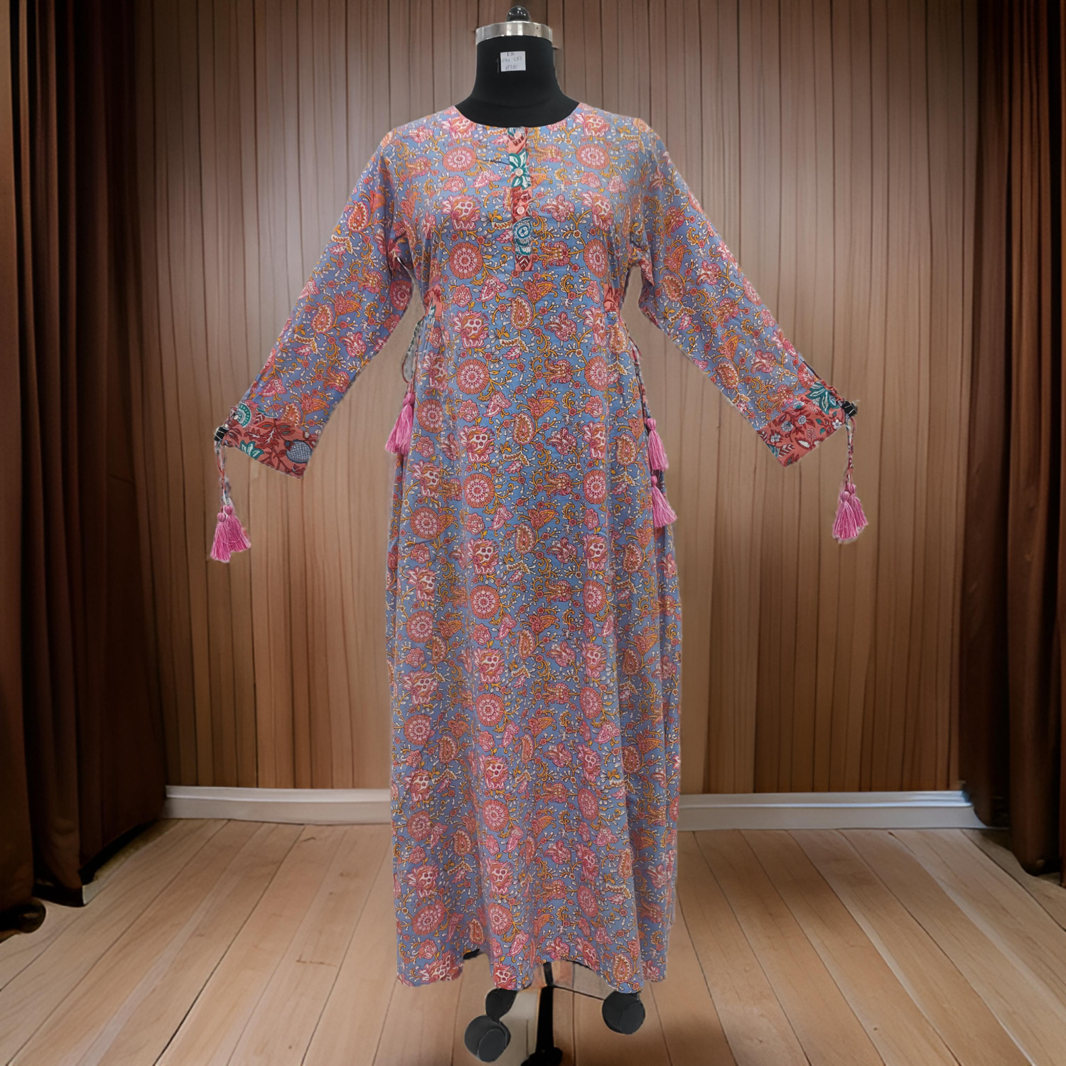 L/XL Jasmine Printed Cotton Dress 57&quot;Long Jalabiya