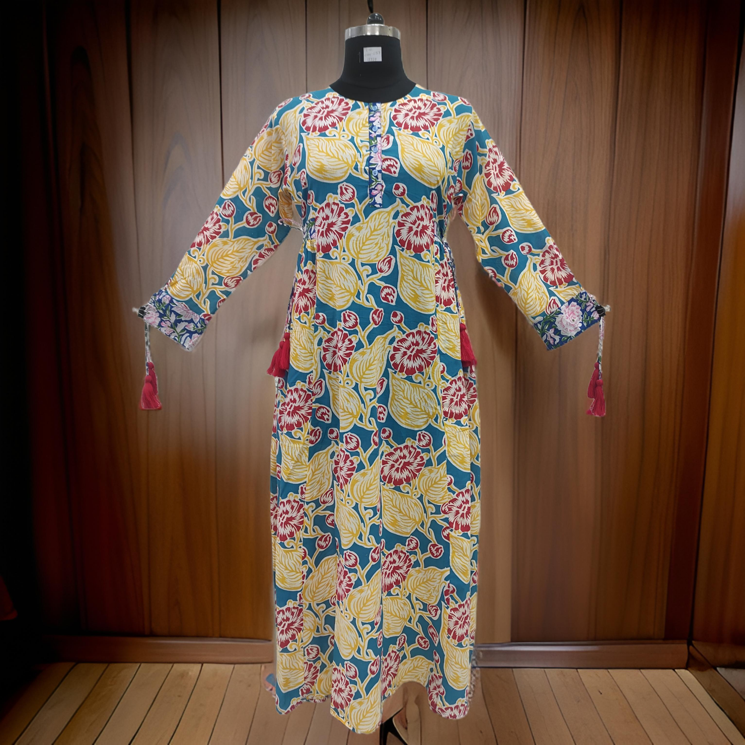 L/XL Jasmine Printed Cotton Dress 57&quot;Long Jalabiya