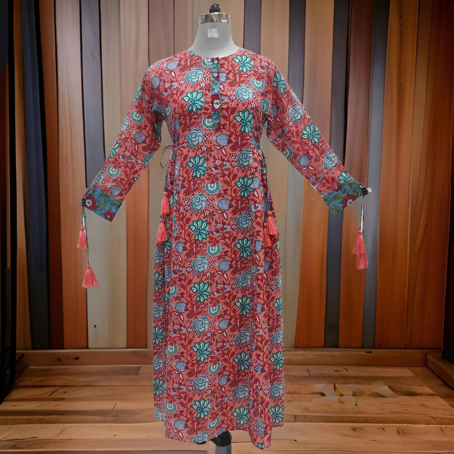 XS/S Jasmine Printed Cotton  Dress 54&quot;Long Jalabiya