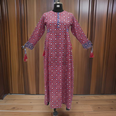 S/M Jasmine Printed Cotton  Dress 57&quot;Long Jalabiya