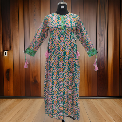 S/M Jasmine Printed Cotton  Dress 57&quot;Long Jalabiya