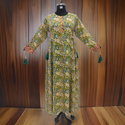 L/XL Jasmine Printed Cotton Dress 57&quot;Long Jalabiya