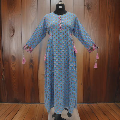 L/XL Jasmine Printed Cotton Dress 57&quot;Long Jalabiya