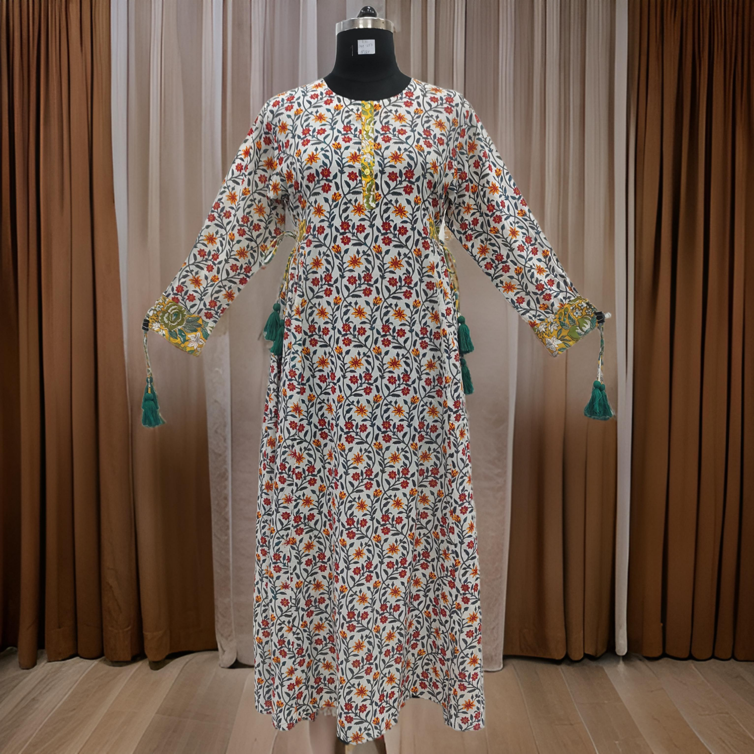 L/XL Jasmine Printed Cotton Dress 57&quot;Long Jalabiya