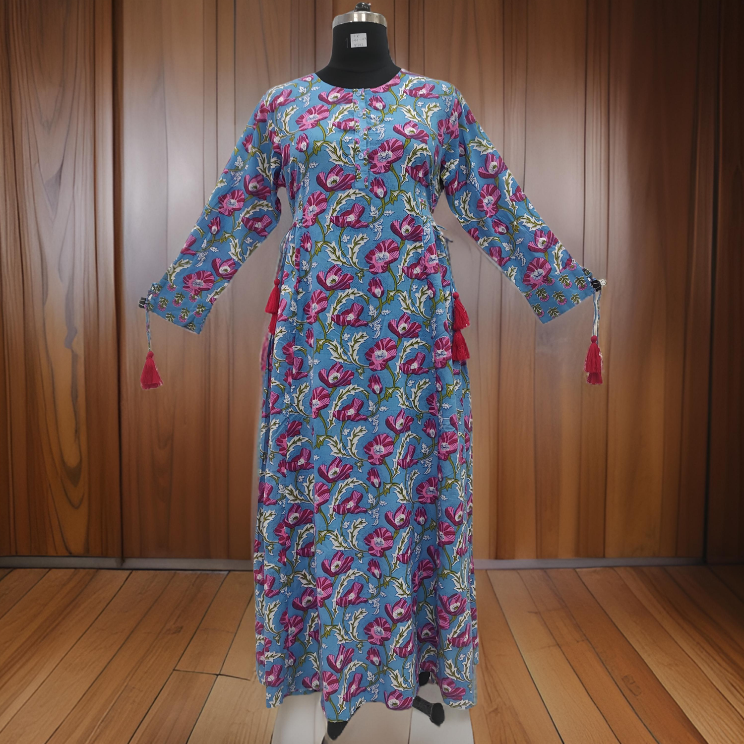 L/XL Jasmine Printed Cotton Dress 57&quot;Long Jalabiya