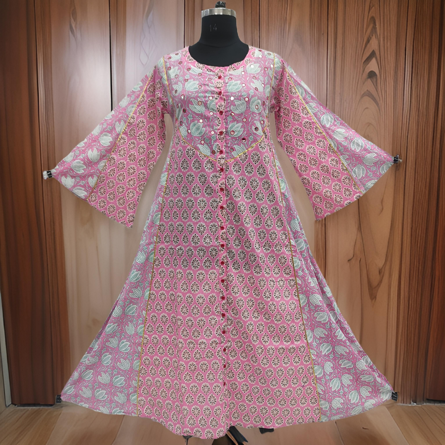 L/XL Lotus Printed Cotton Dress 57&quot; Long Jalabiya