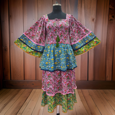 S/M Rahima Printed Cotton Dress 57&quot; Long Jalabiya
