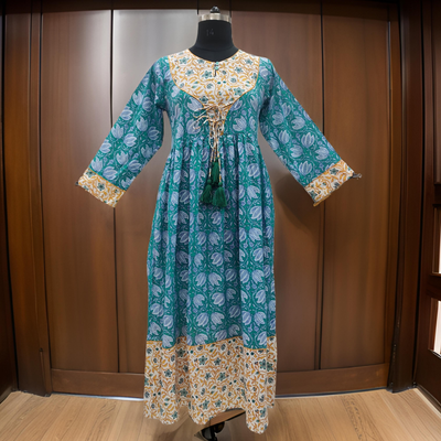 L/XL Zaria Printed Cotton Dress 57&quot;Long Jalabiya