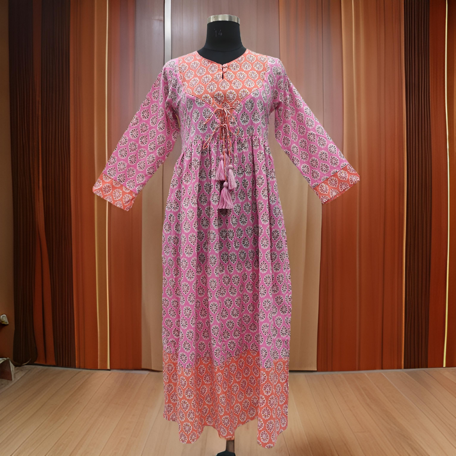 L/XL Zaria Printed Cotton Dress 57&quot;Long Jalabiya