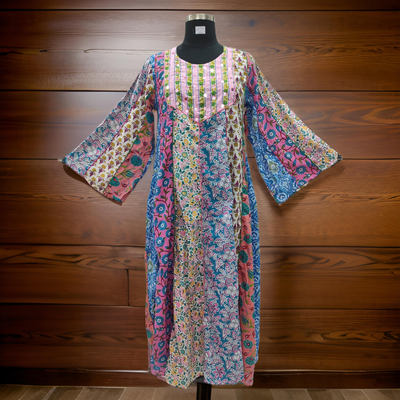 L/XL Malaysia Printed Cotton Dress 57&quot; Long Jalabiya