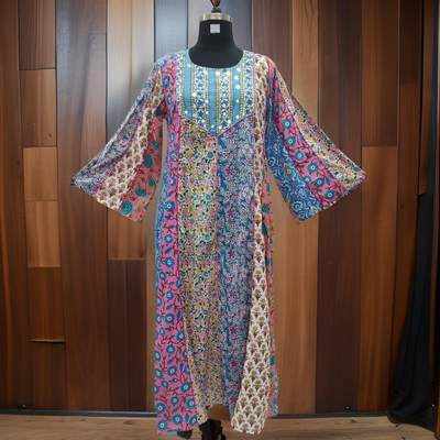 L/XL Malaysia Printed Cotton Dress 57&quot; Long Jalabiya