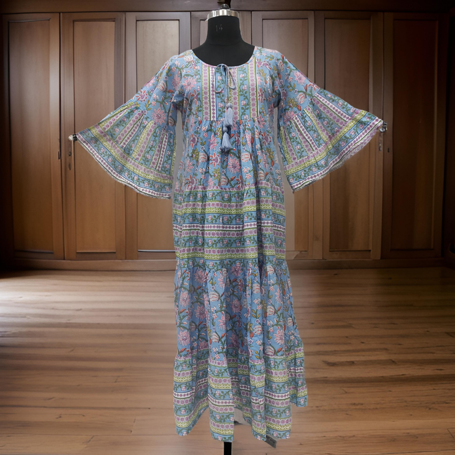 XS/S Gaby Printed Cotton Dress 54&quot; Long Jalabiya