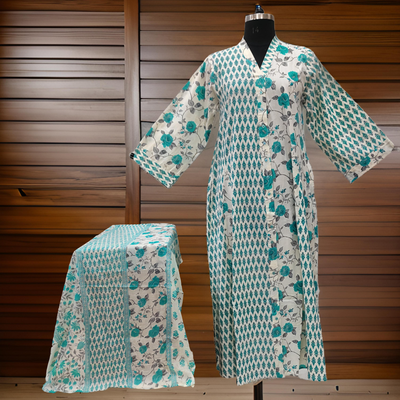L/XL Ayana Printed Cotton Dress 57&quot; Long Jalabiya With Sheila
