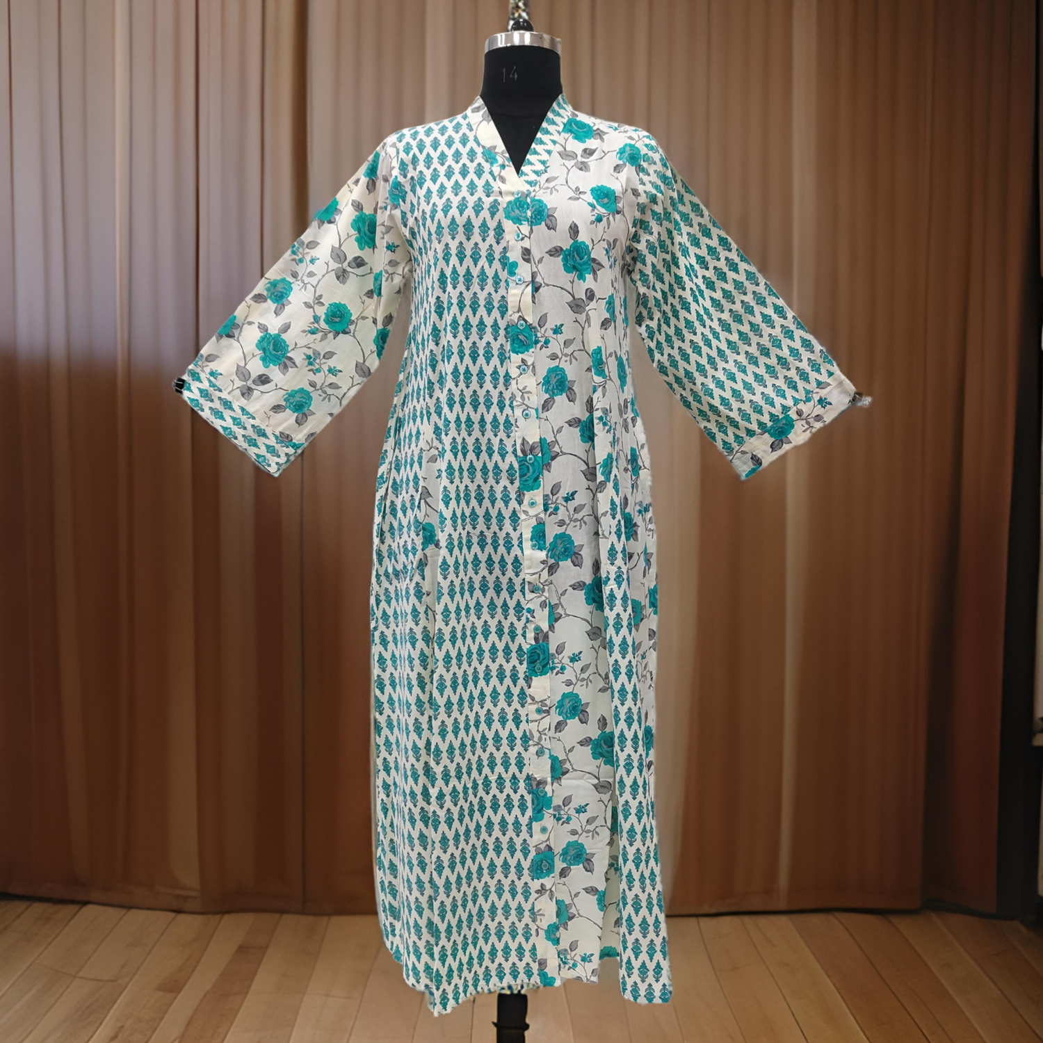 S/M Ayana Printed Cotton Dress 57&quot; Long Jalabiya
