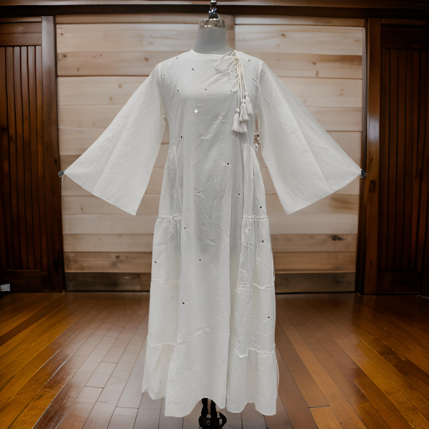 S/M Cindrella White Plain Cotton Dress 57&quot; Long Jalabiya