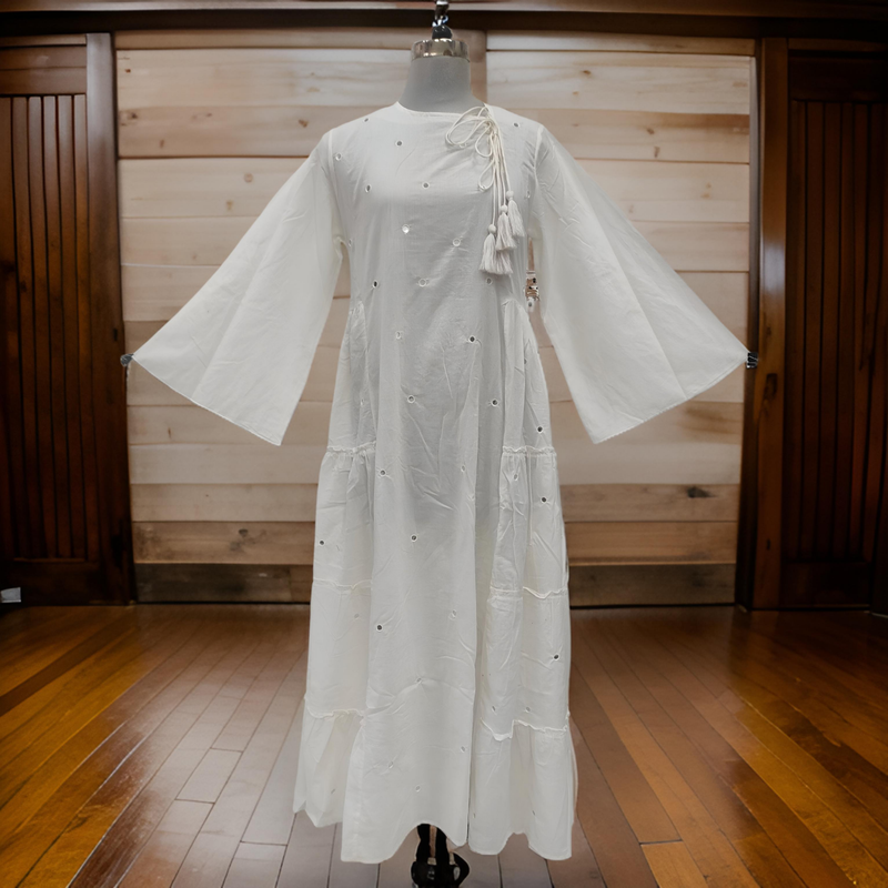 S/M Cindrella White Plain Cotton Dress 57&quot; Long Jalabiya