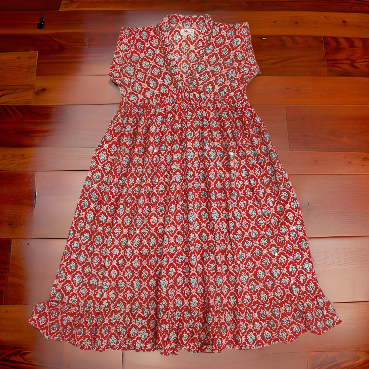 8-9 Year Red Amani Printed Cotton Girls Dress 42&#39;&#39; Long Jalabiya