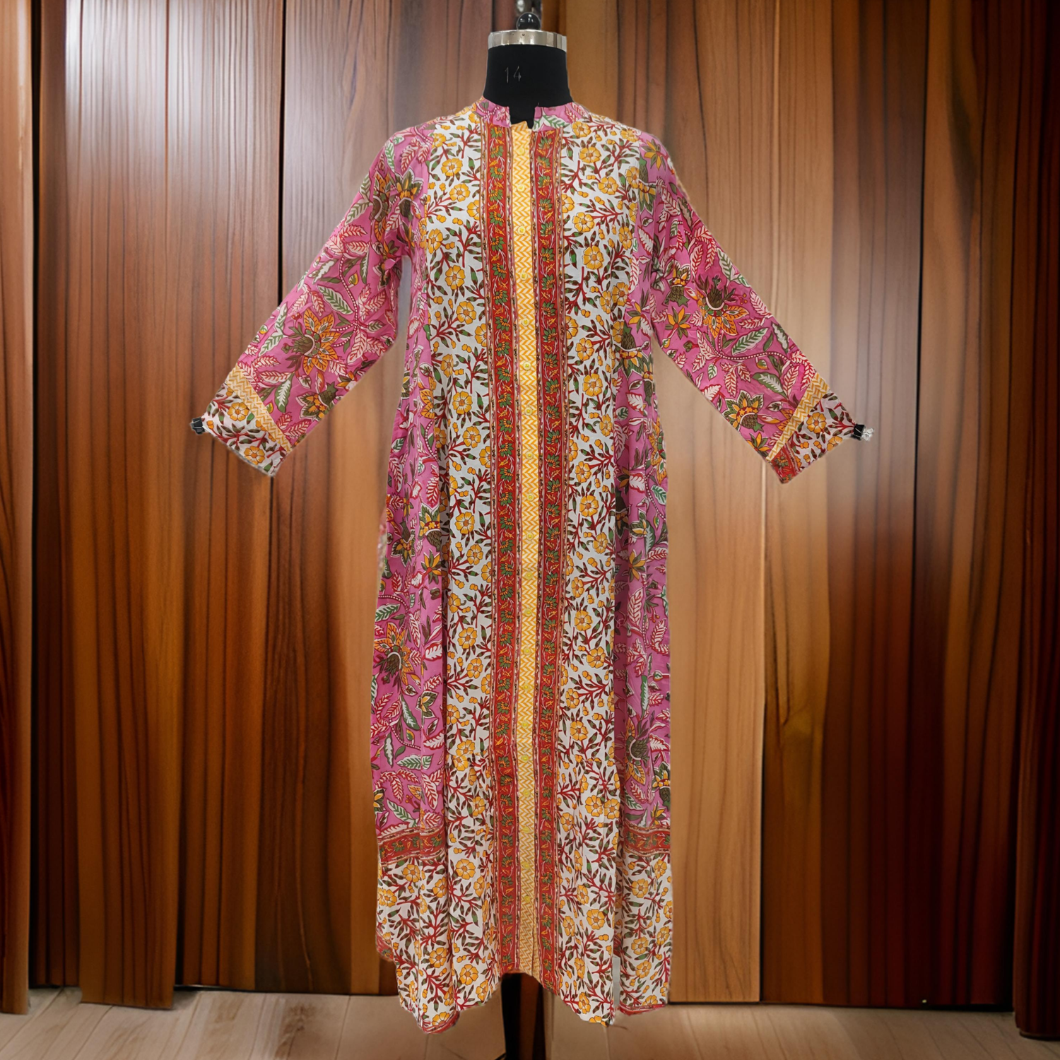 S/M Samara Printed Cotton Dress 57&quot; Long Jalabiya