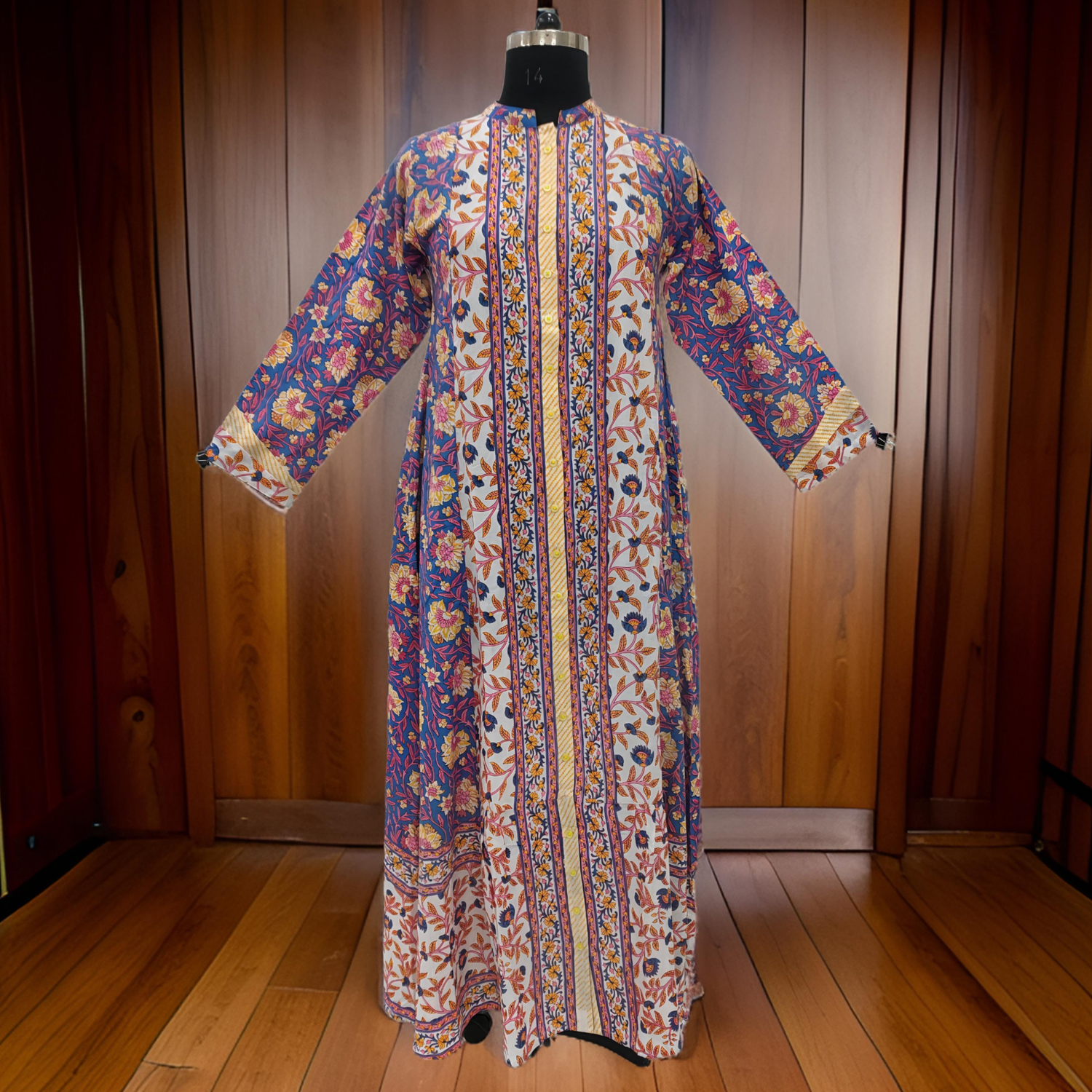 L/XL Samara Printed Cotton Dress 57&quot; Long Jalabiya
