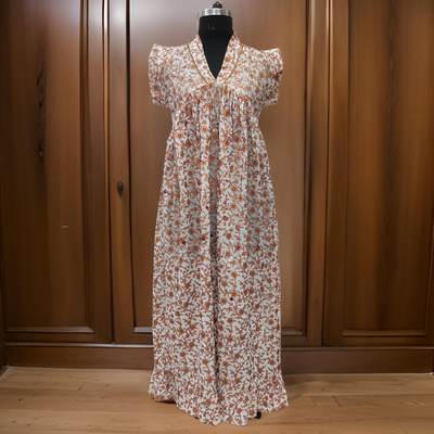 L/XL Amani Gold Cotton Dress 57&quot; Short Sleeves Jalabiya