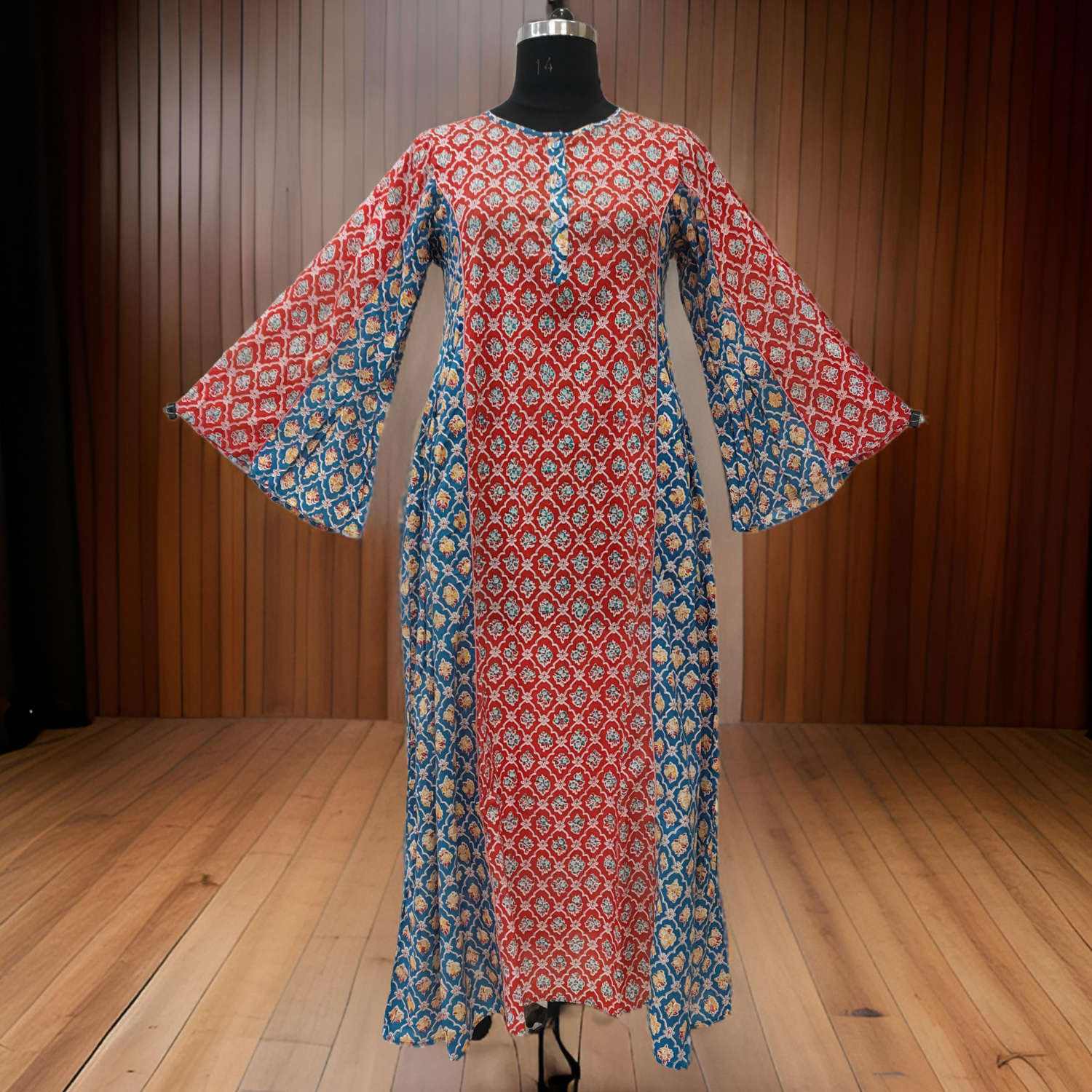 S/M Mahdis Printed Cotton Dress 57&quot; Long Jalabiya