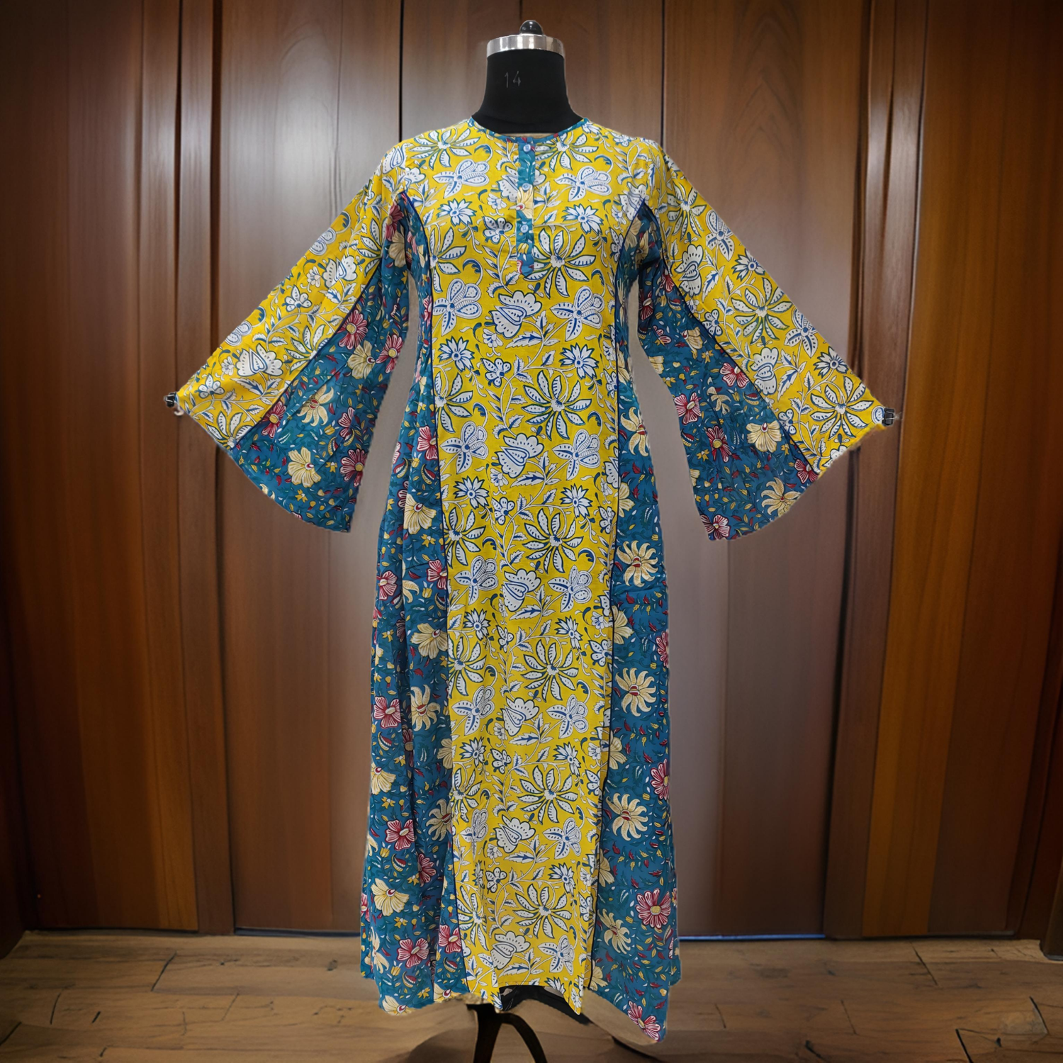 S/M Mahdis Printed Cotton Dress 57&quot; Long Jalabiya