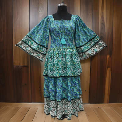 S/M Rahima Printed Cotton Dress 57&quot; Long Jalabiya