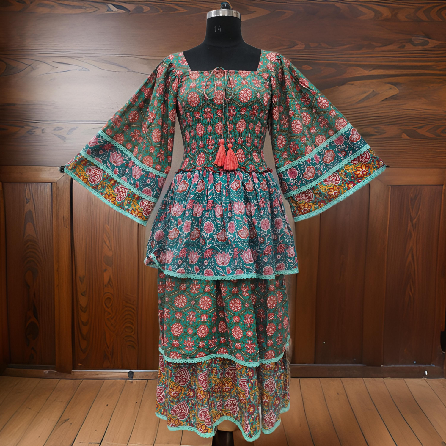 L/XL Rahima Printed Cotton Dress 57&quot; Long Jalabiya