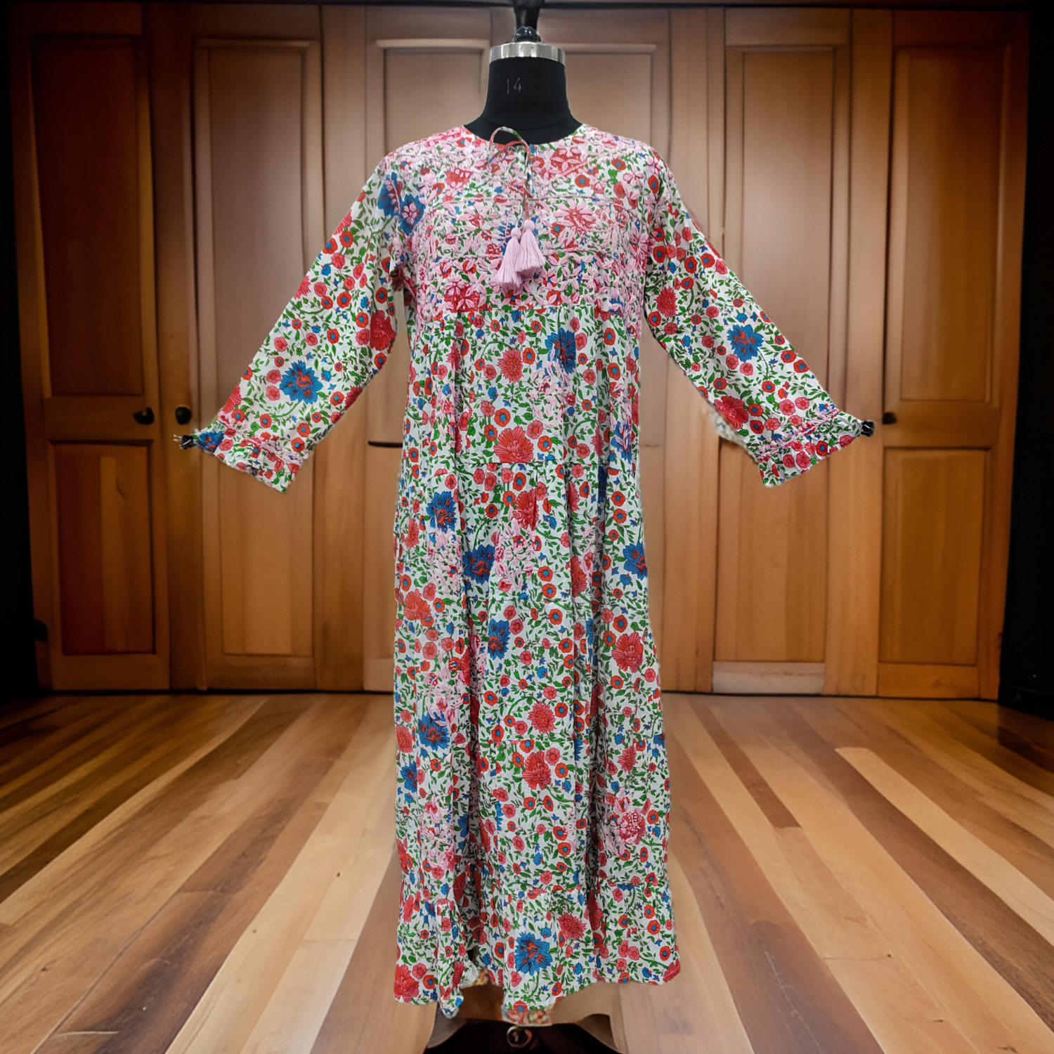 2XL/3XL Razia Embroidery Printed Cotton  Dress 57&quot; Long Jalabiya