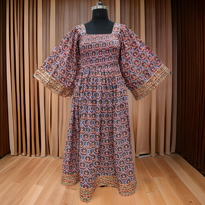 L/XL Elzina Printed Cotton Dress 57&quot; Long Jalabiya