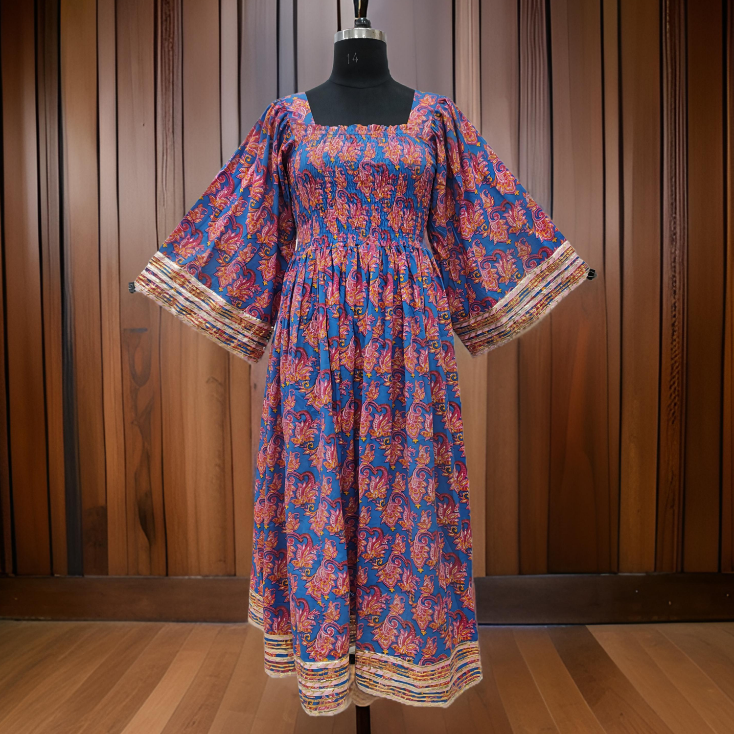 2XL/3XL Elzina Printed Cotton Dress 57&quot; Long Jalabiya