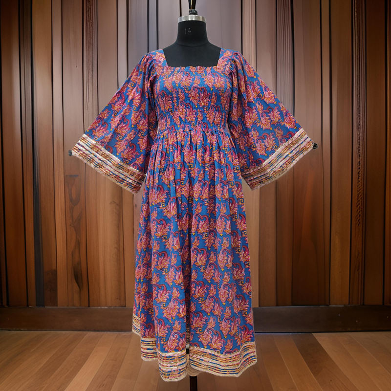 2XL/3XL Elzina Printed Cotton Dress 57&quot; Long Jalabiya