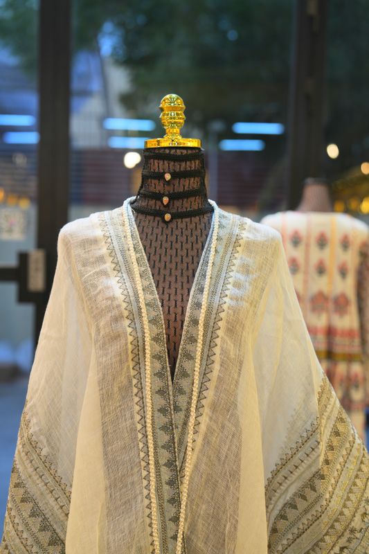 Free Size White Special  Embroidery Bisht Length 54&quot;