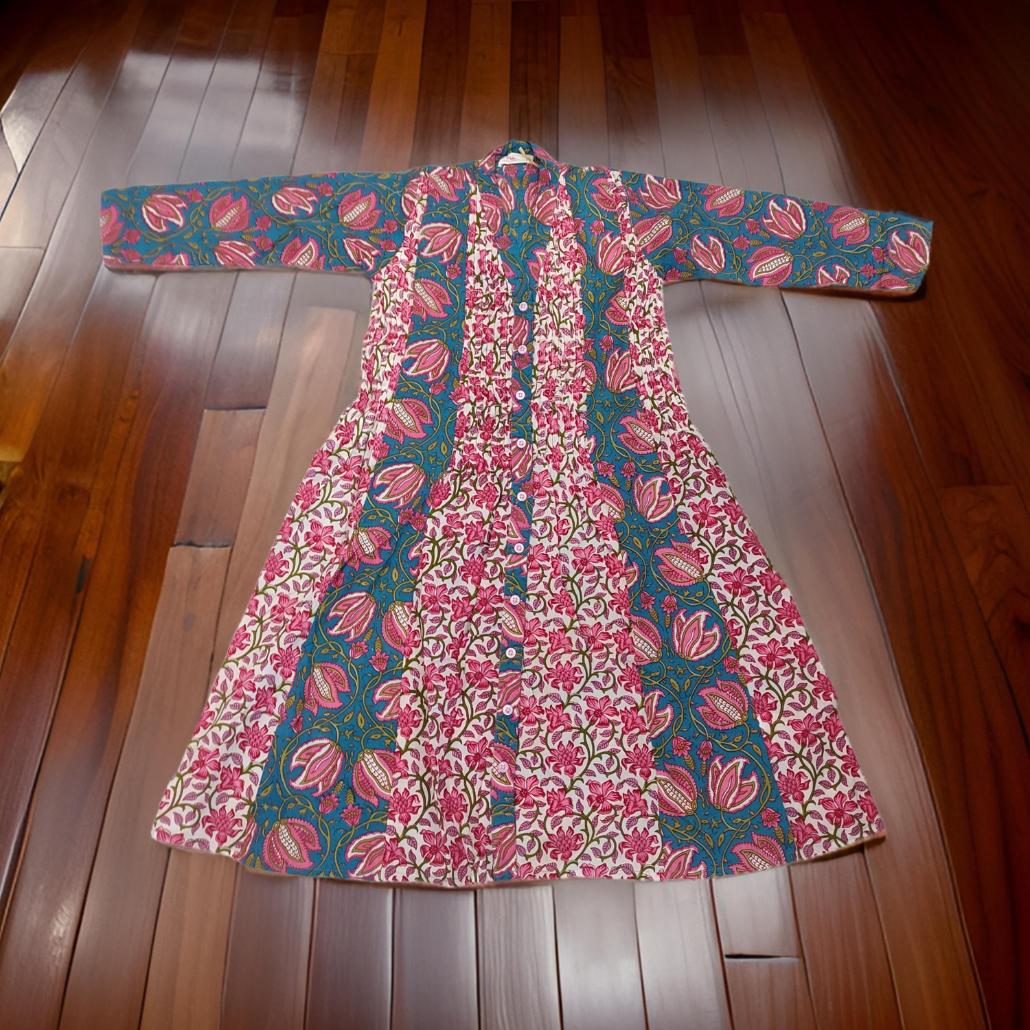6-7 Year Pink Aqila Printed Cotton Girls Dress 32&quot; Long Jalabiya