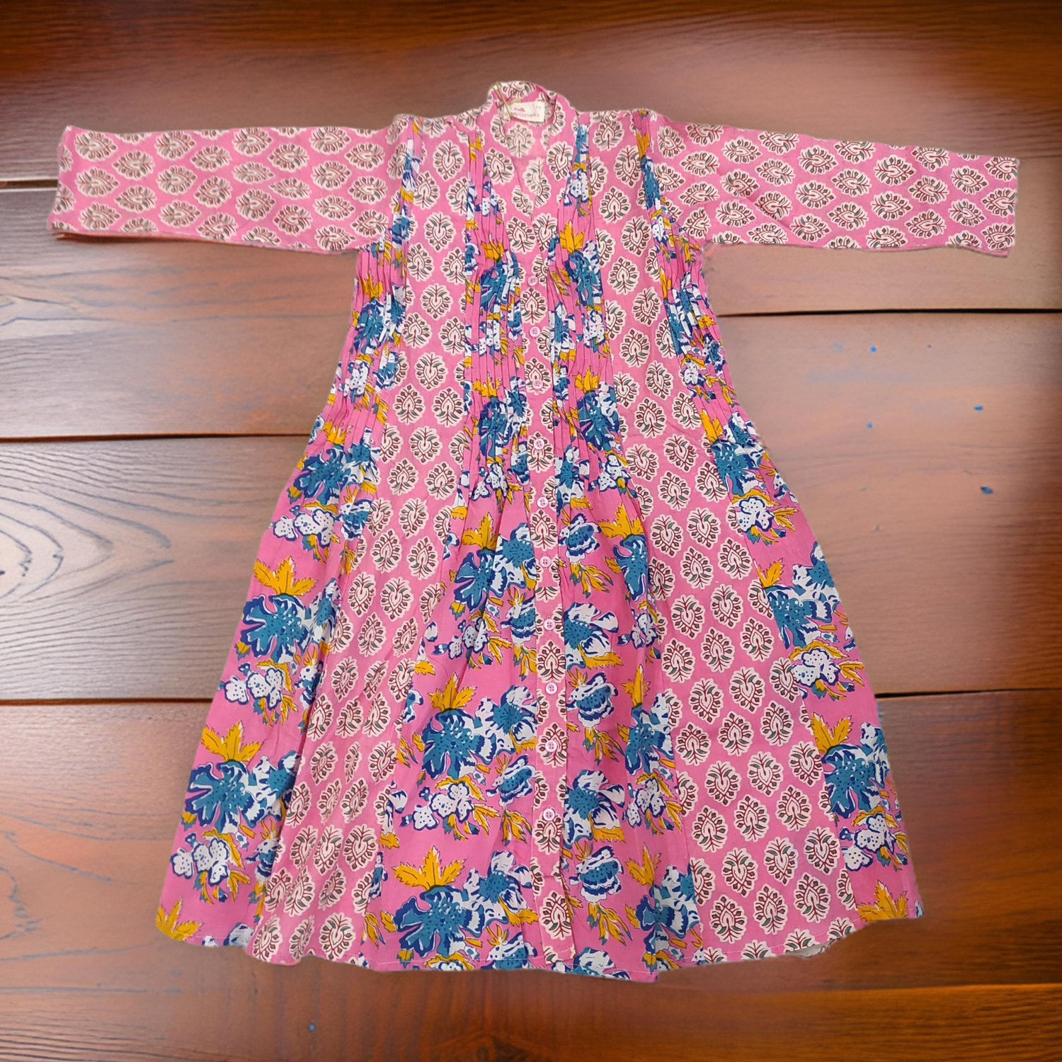 8-9 Year Pink Aqila Printed Cotton Girls Dress 42&quot; Long Jalabiya