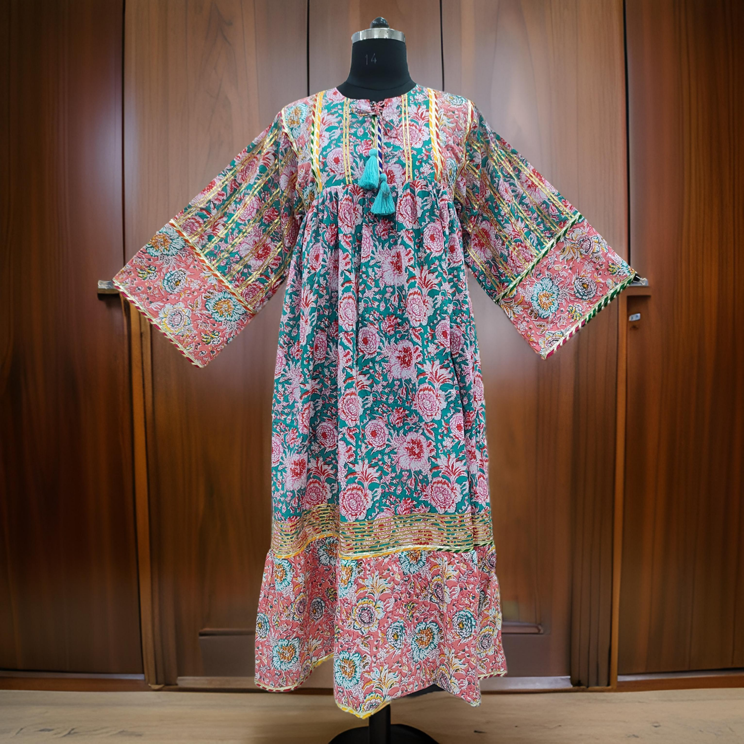 S/M Ebrah Printed Cotton Dress 57&quot; Long Jalabiya