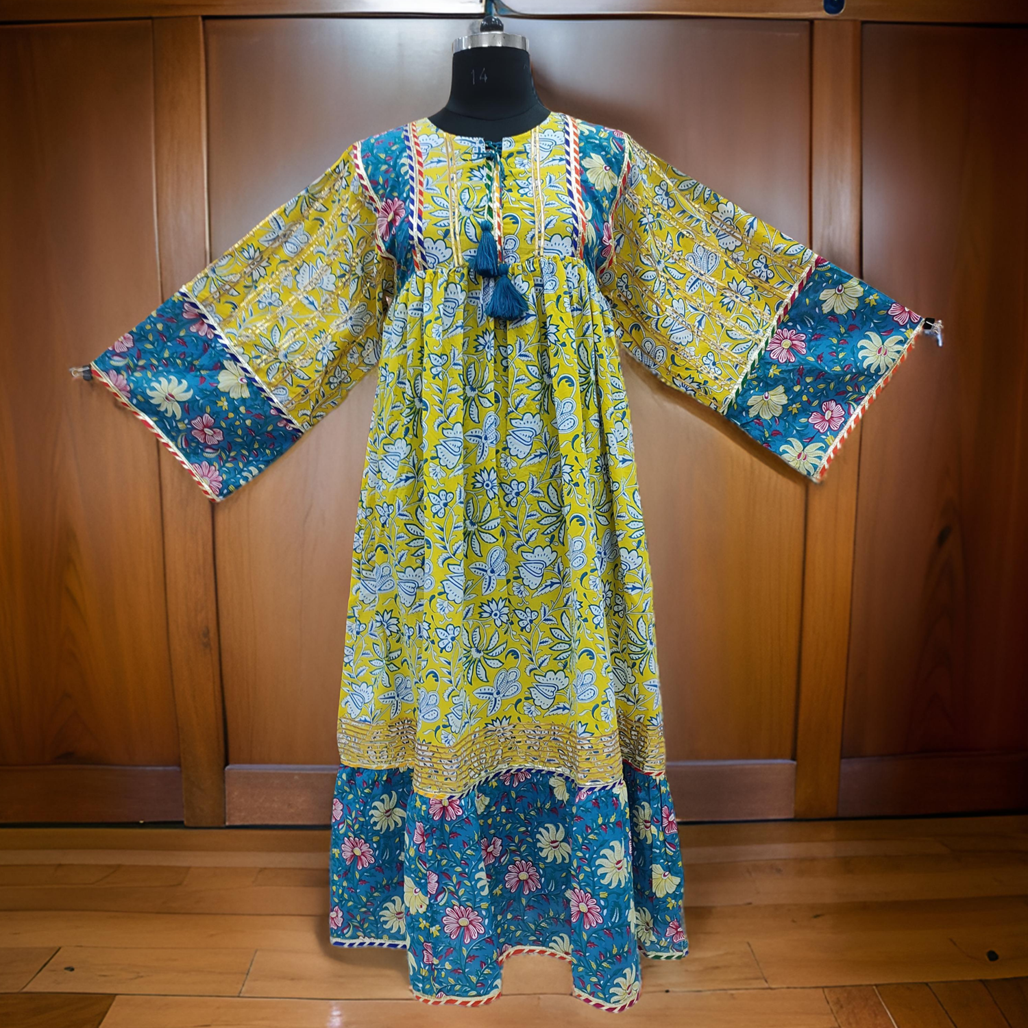 L/XL Ebrah Printed Cotton Dress 57&quot; Long Jalabiya