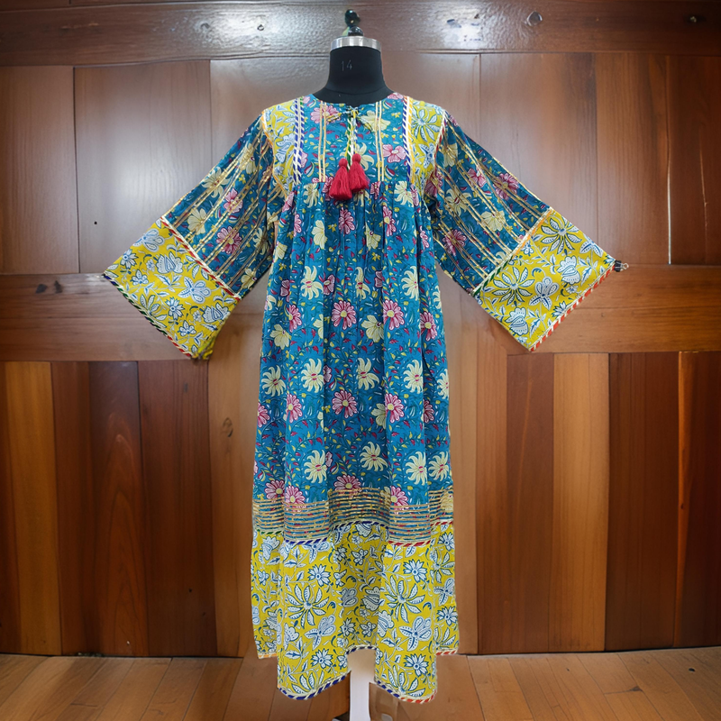 L/XL Ebrah Printed Cotton Dress 57&quot; Long Jalabiya