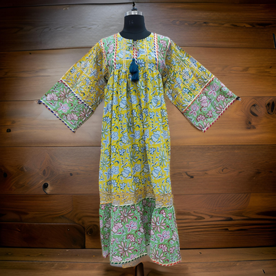 L/XL Ebrah Printed Cotton Dress 57&quot; Long Jalabiya