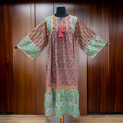 L/XL Ebrah Printed Cotton Dress 57&quot; Long Jalabiya