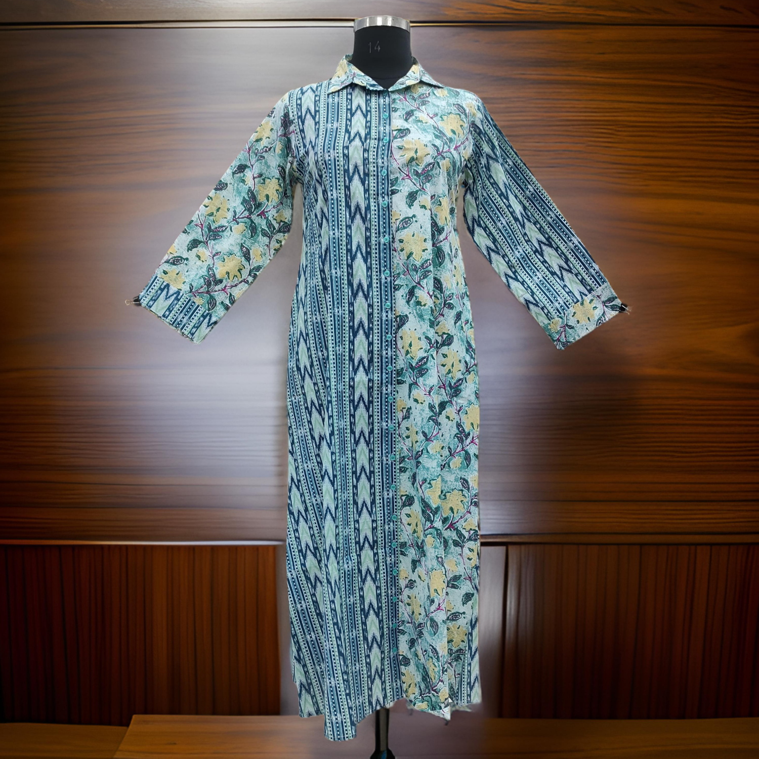 XS/S Singapore Printed Cotton Dress 54&quot; Long Jalabiya