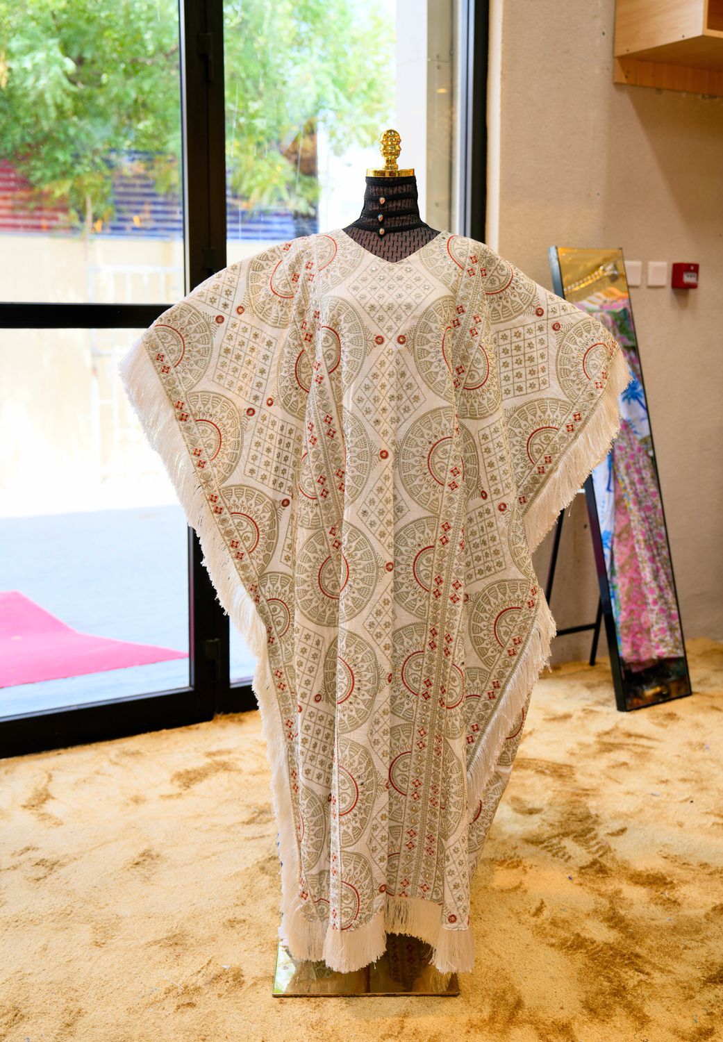 Off-White Embroidery Pearls Dress Free Size