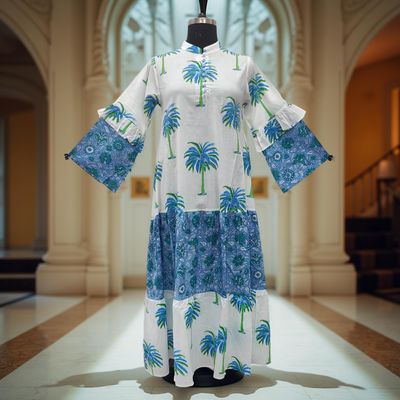 S/M Nayra Printed Cotton Dress 57&quot; Long Jalabiya