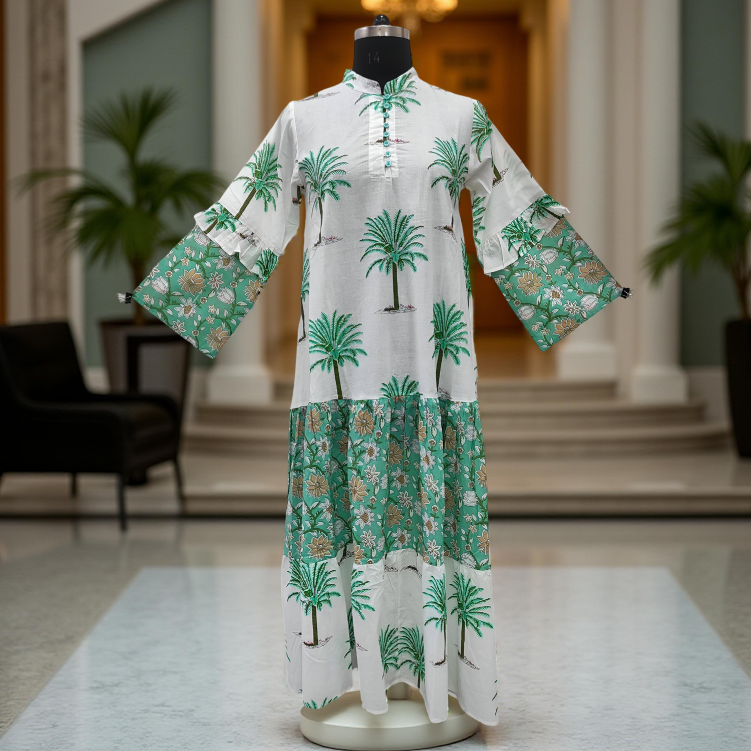 L/XL Nayra Printed Cotton Dress 57&quot; Long Jalabiya
