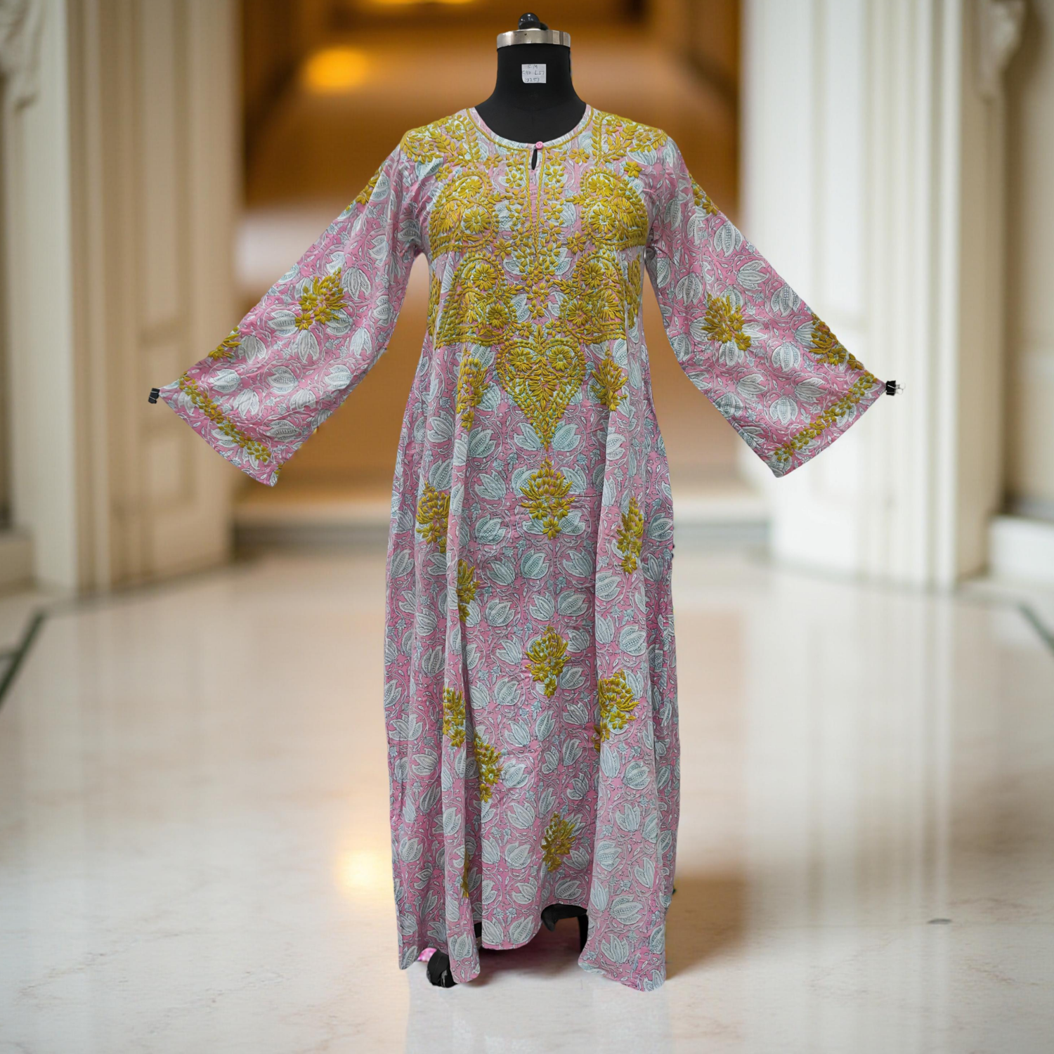 S/M Fahar Embroidery Printed Cotton Dress 57&quot; Long Jalabiya