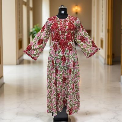 S/M Fahar Embroidery Printed Cotton Dress 57&quot; Long Jalabiya